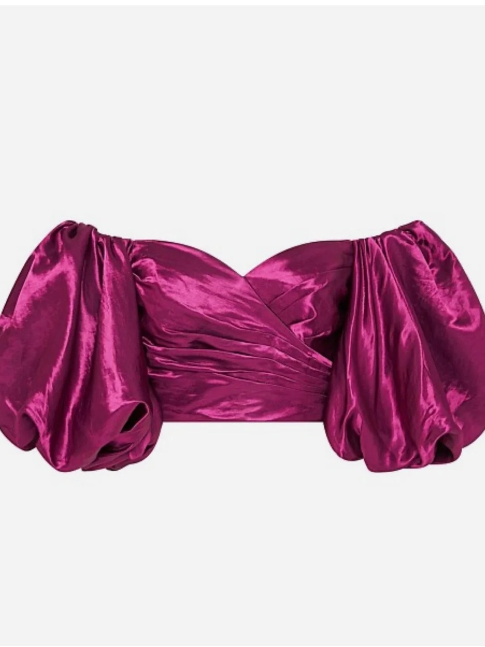Fuchsia Puff-Sleeve Satin Cropped Top